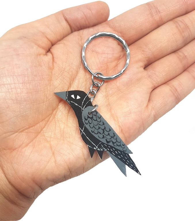 Raven Keyring - Handpainted - Bag Charm