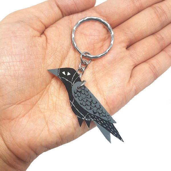Raven Keyring - Handpainted - Bag Charm