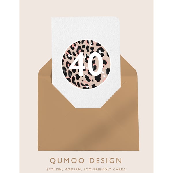 40th birthday wedding friend Leopard Print Circle Trendy funky card (QM322)