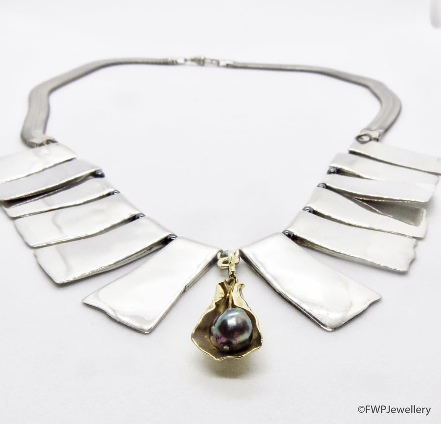 Polished Silver Pieces Necklace with Albert Clasp and Pendant