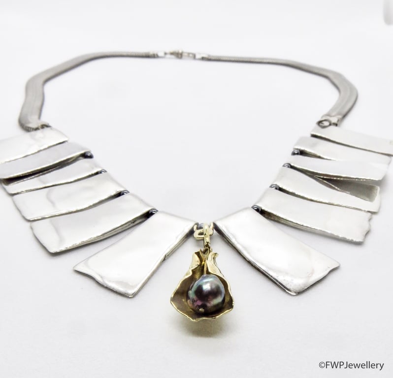 Polished Silver Pieces Necklace with Albert Clasp and Pendant