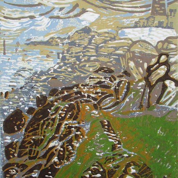 Ardnamurchan Lighthouse, Original Reduction Linocut Print