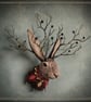 Larger than life jackalope with twig antlers & felt collar  - Rowan Thistlekin