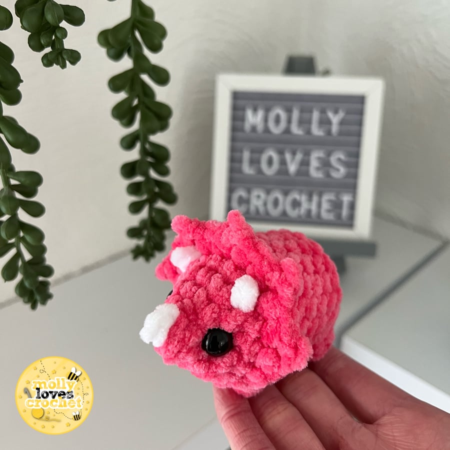 Mini Crochet Triceratops Plushie BRIGHT PINK