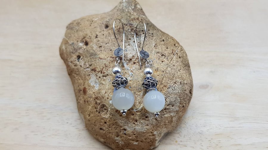 Elegant White Moonstone earrings. June Birthstone.
