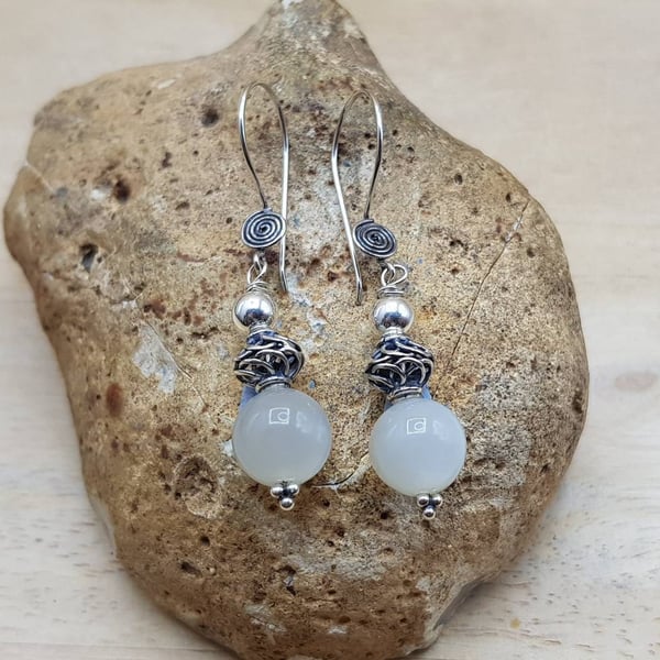 Elegant White Moonstone earrings. June Birthstone.