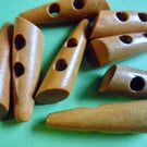 7 Tan Toggle Duffle 5cm Wood Buttons  Horn Shape 2 holes