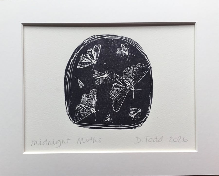 'Midnight Moths ' Linocut Print