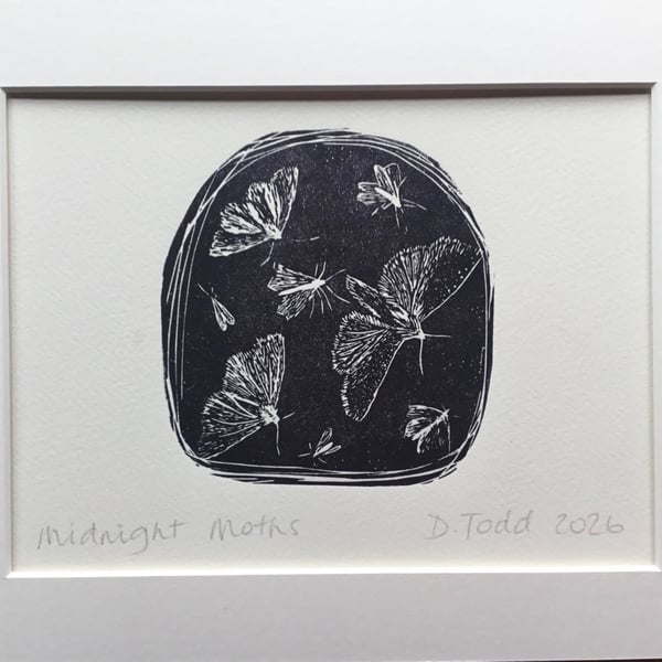 'Midnight Moths ' Linocut Print