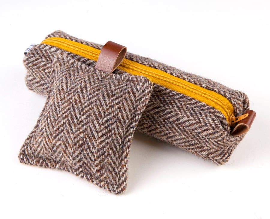 Pencil case & pin cushion set - Matching upcycled tweed - Beautiful Bundle