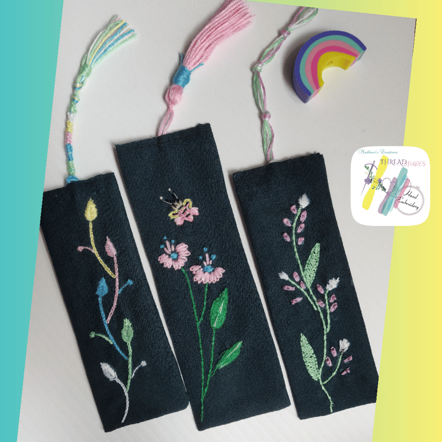 Cotton Hand embroidered bookmarks