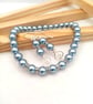Lagoon Blue Glass Pearl Earrings and Bracelet Set, Heart Drop Jewellery Gift