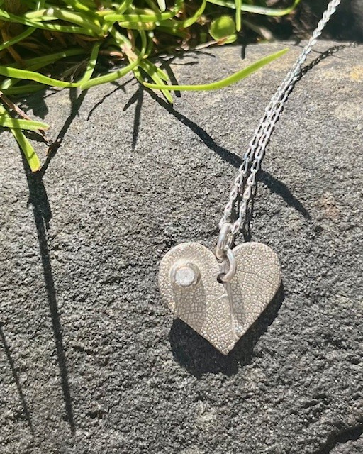 Handmade Fine Silver 999 Heart Pendant Necklace with Cubic Zirconia 