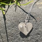 Handmade Fine Silver 999 Heart Pendant Necklace with Cubic Zirconia 