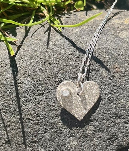 Handmade Fine Silver 999 Heart Pendant Necklace with Cubic Zirconia 
