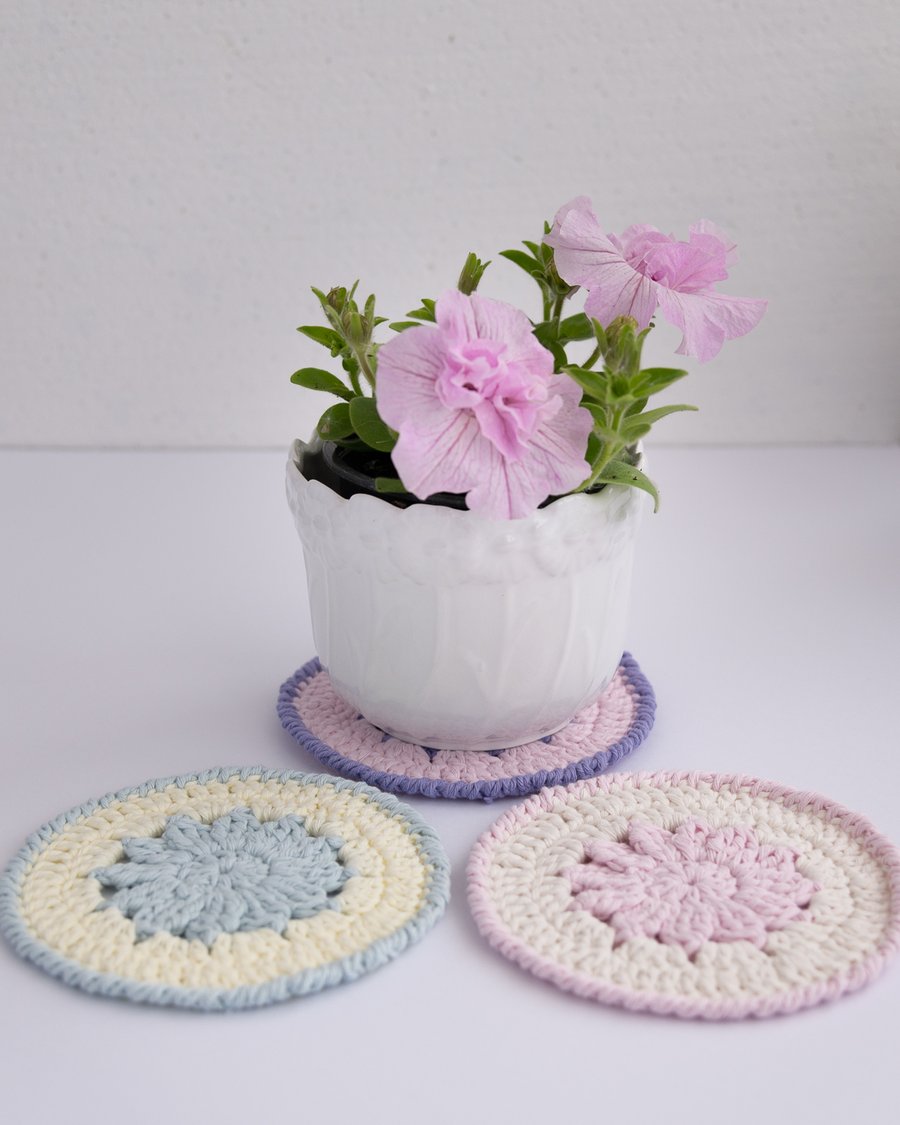Cotton coasters for plant pots and vases