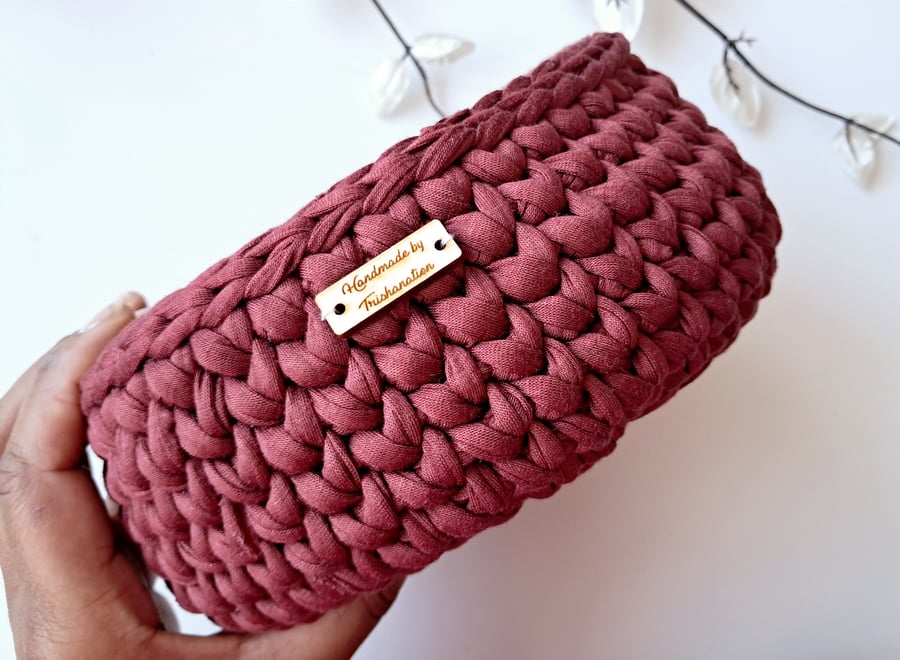 Home Decor, Housewarming, Handmade Storage Basket, Plant Pot Cover, Dark Red