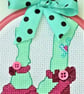 Shoes Cross Stitch Hoop art with Ribbon and Button detail - Image 4