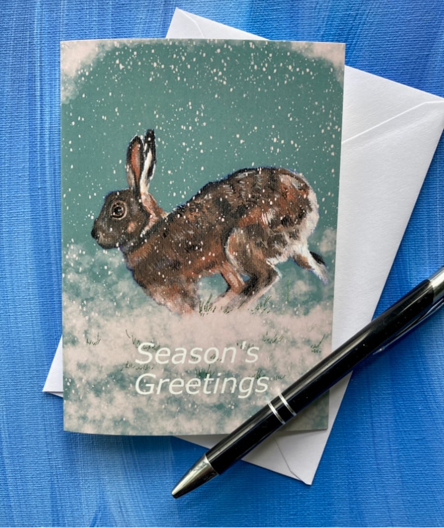 Card Snow Hare Season’s Greetings 