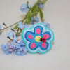 Ladybird Turquoise Flower Brooch - painted and stitched