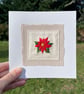 Poinsettia, Hand embroidered Christmas card, recycled card - Image 3