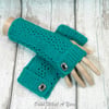 Jade green ladies crochet gloves, finger less gloves,wrist warmers