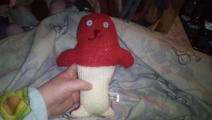 Red with Cream Tummy - Hairless Midi Mermaid with Pale Blue Eyes Knitted By KM