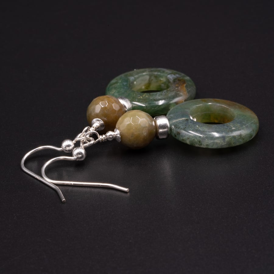 Indian agate natural gemstone drop earrings - Gemini jewelry 