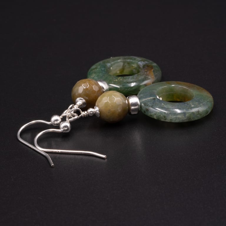 Indian agate natural gemstone drop earrings - Gemini jewelry 
