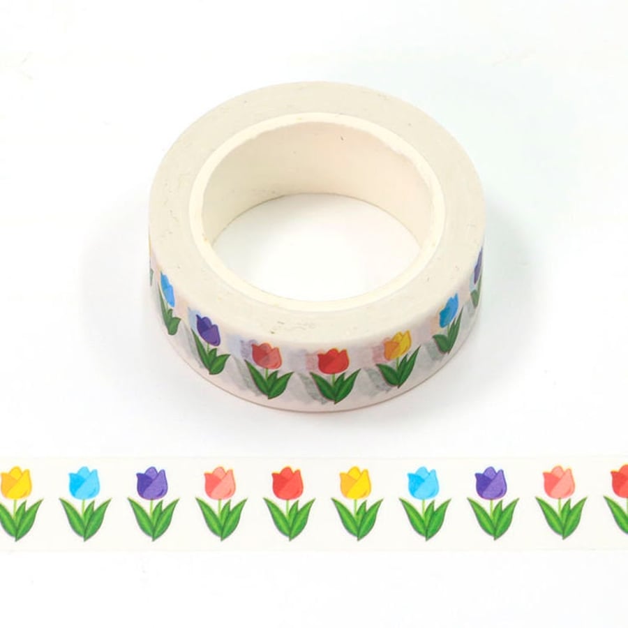 Syntego Colourful Tulips Washi Tape Decorative Self Adhesive Masking Tape 15mm x