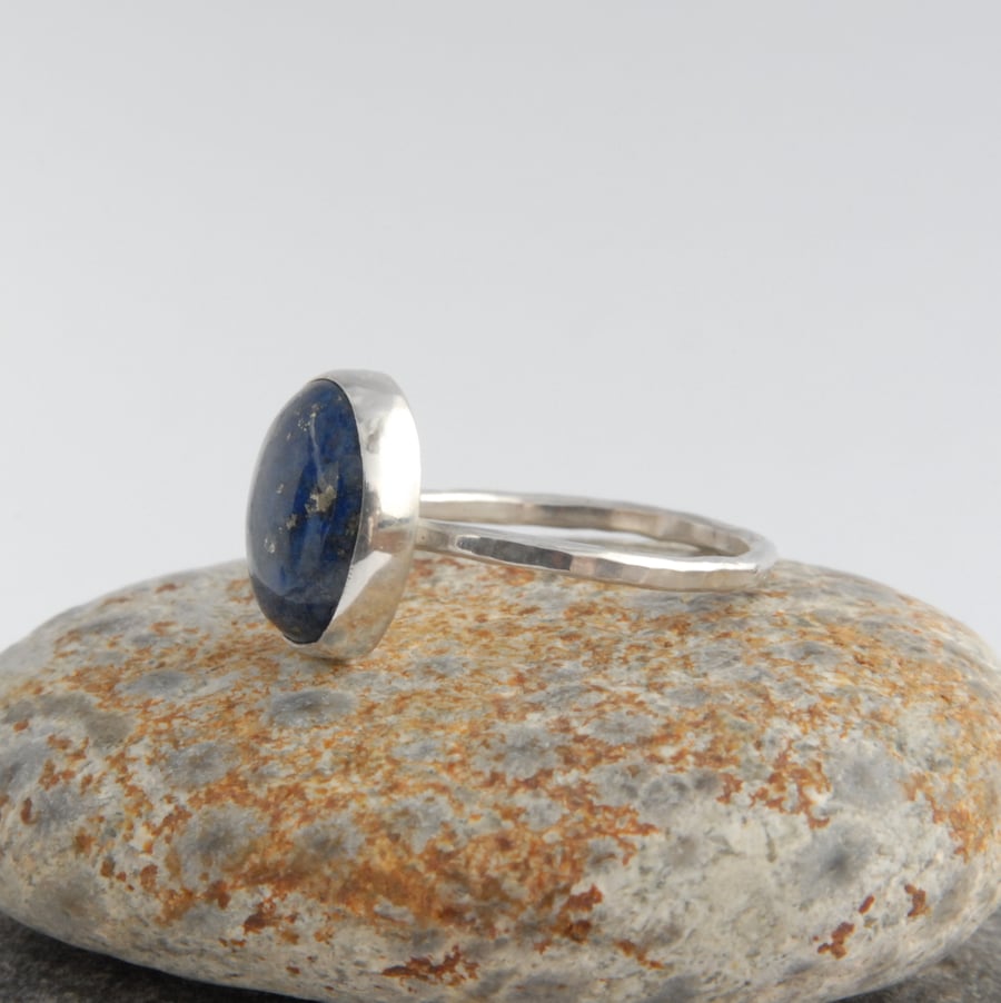 Denim blue lapis and sterling silver ring