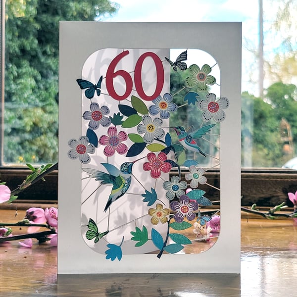 Age 60 Birthday Card, 60th Age Birthday Card, Happy Birthday, Hummingbird,GF60