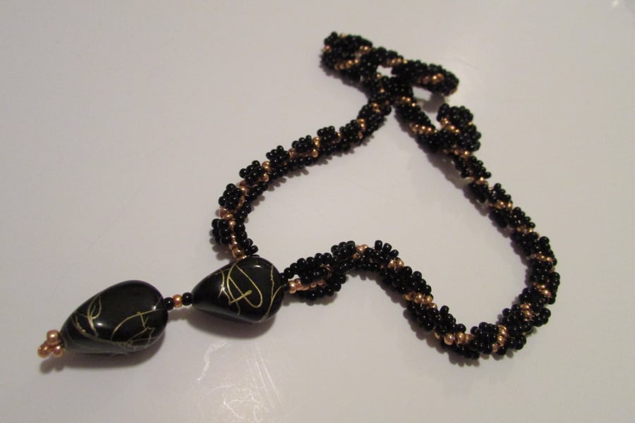 Black and Gold Spiral Rope Necklace
