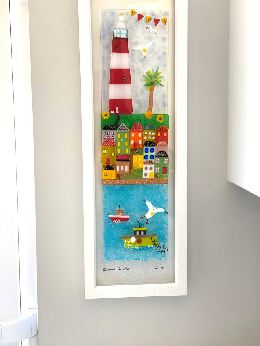 Fused glass coastal art - plymouth in colour 