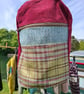 Pink corduroy and tartan backpack