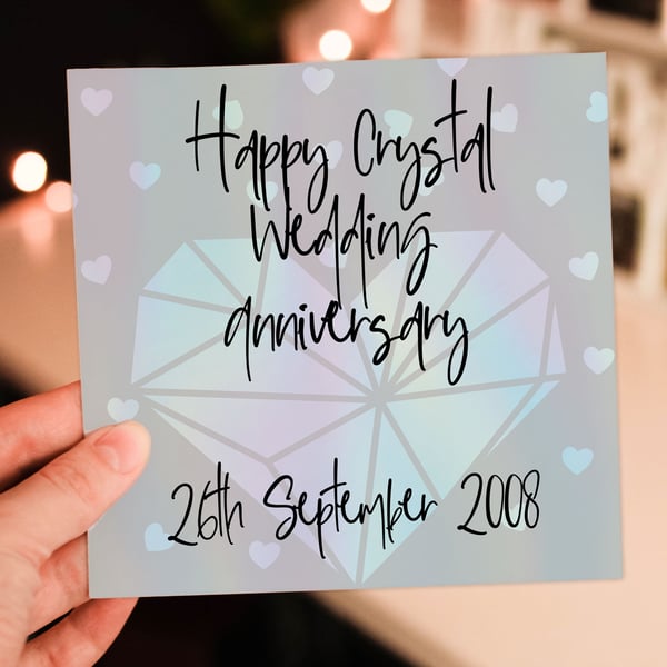 Crystal (15th) anniversary card: Personalised with date