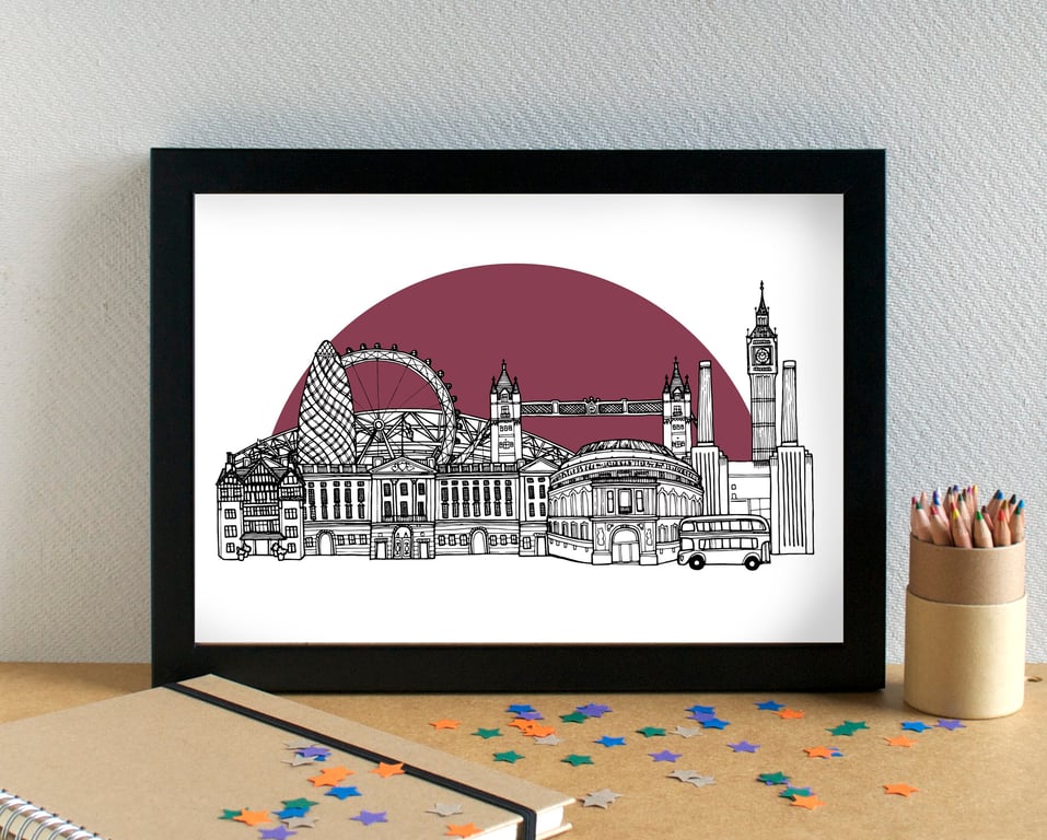 London Skyline Print - featuring West Ham Football Club's London Stadium