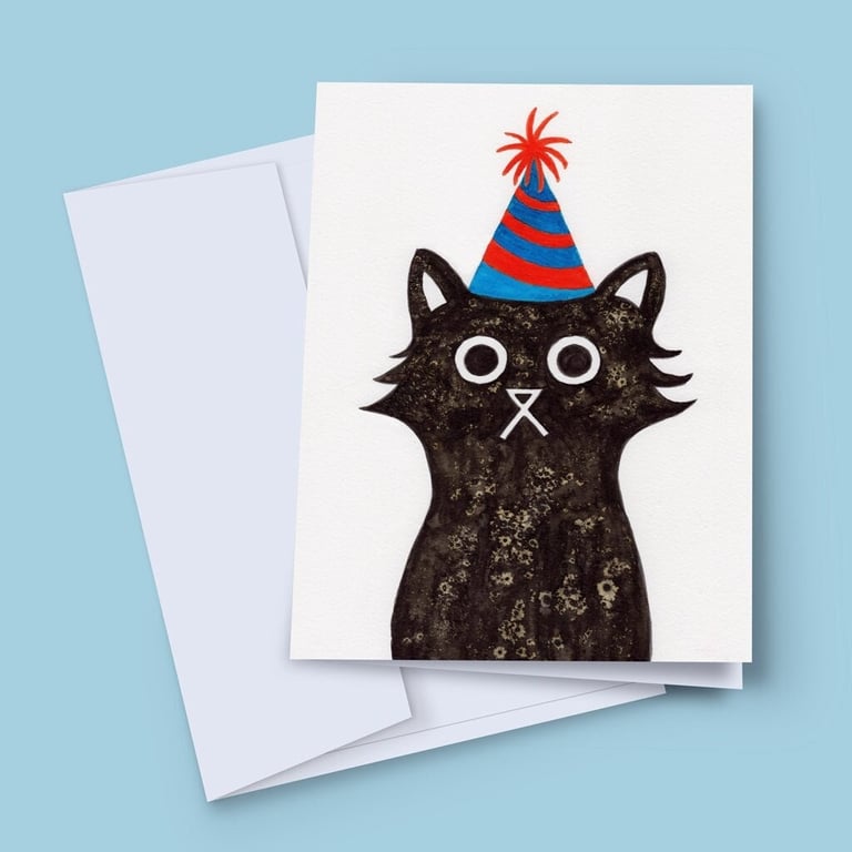 Party Cat Card, Celebration Card, Congratulations Card, Cat Birthday Card