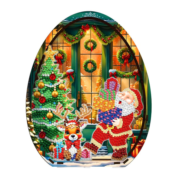 Santa and Reindeer Scene Diy Kit, Diamond Painting Kit, Christmas Ornament