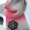  Scarf Hand Knitted in Black Grey and Pink