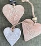 3 hanging pottery decorative hearts, - free postage