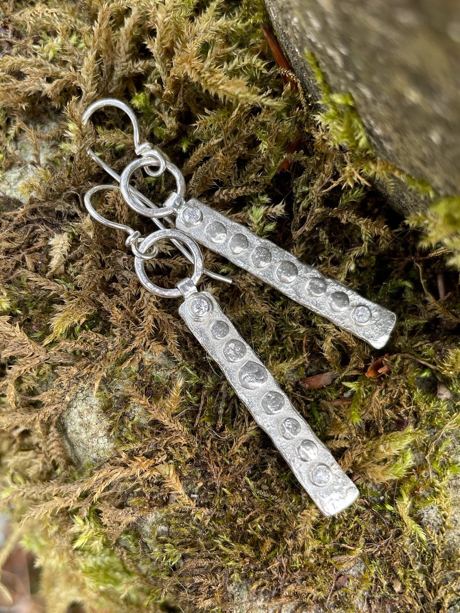 Sterling silver and cubic zirconia long dotty earrings