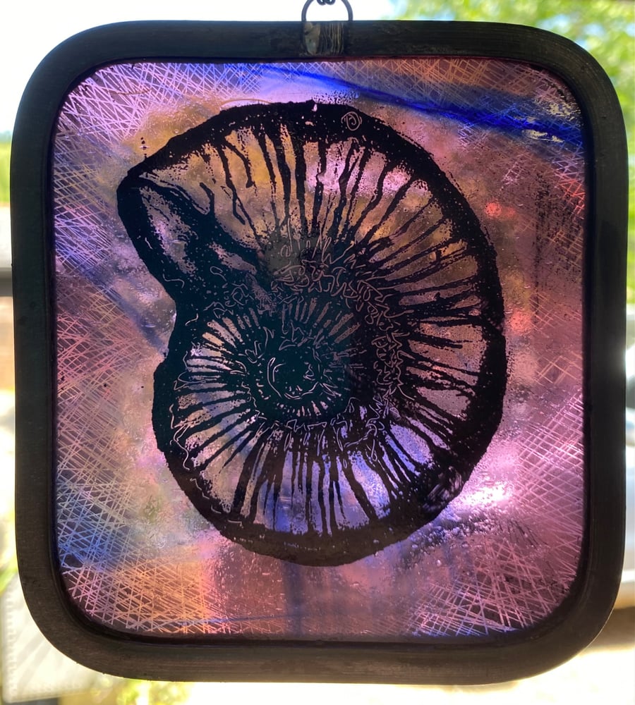 Ammonite stained glass light catcher 