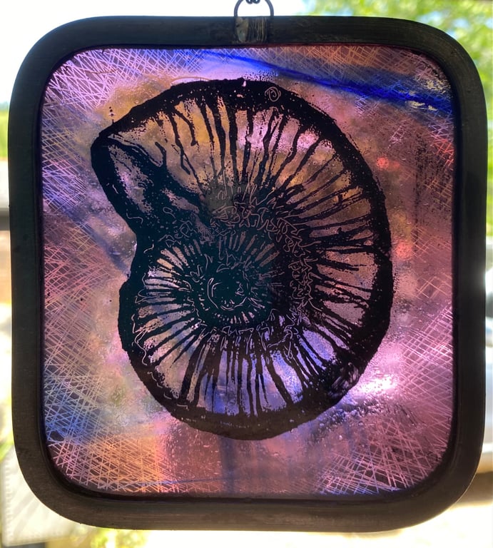 Ammonite stained glass light catcher 