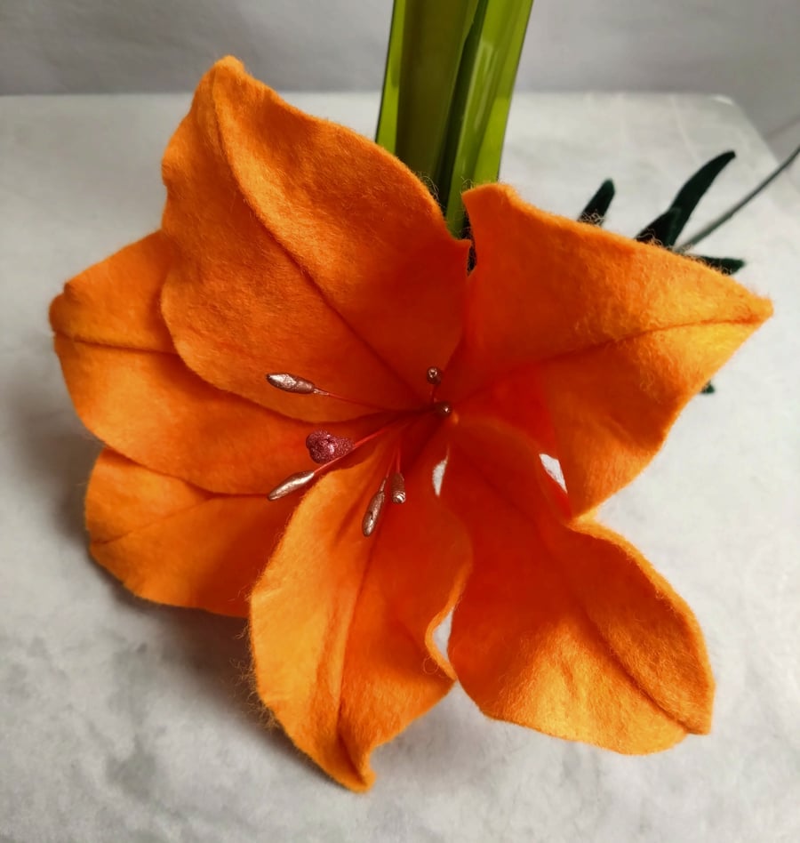 Felt orange lily flower