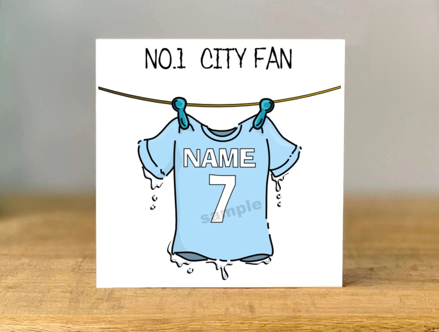 Personalised City Football Fan Greeting Card, mum, dad, grandad, gran, son,