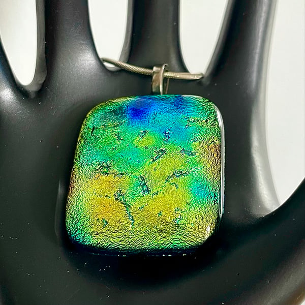 Shimmering Multi Coloured Iridescent Dichroic Glass Pendant