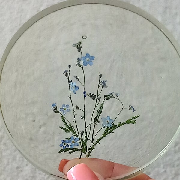 Coaster Dried Forget me not flowers in resin
