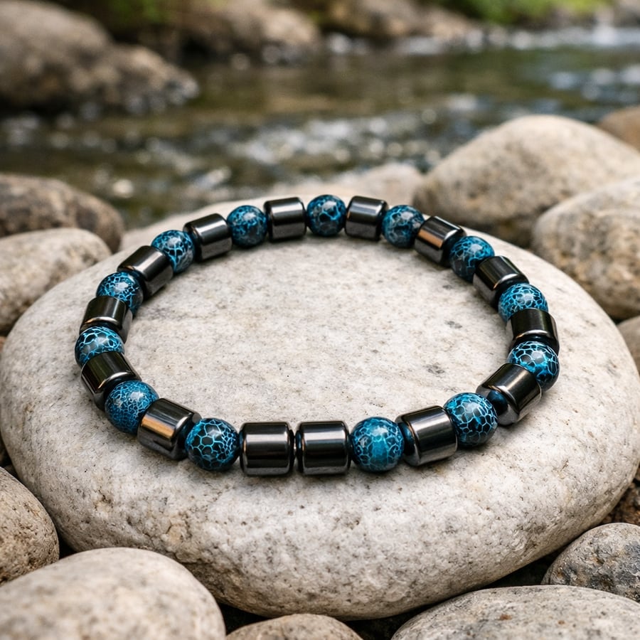 Blue & Black Natural Stone Bracelet