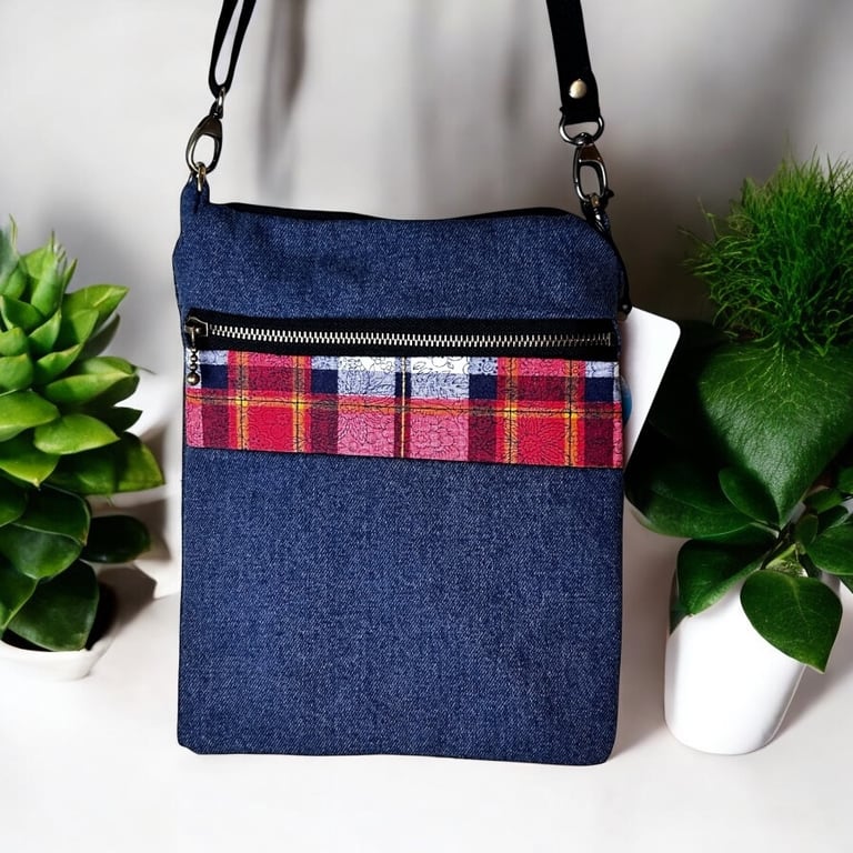 Denim Bag with Zip Pocket and matching keyring